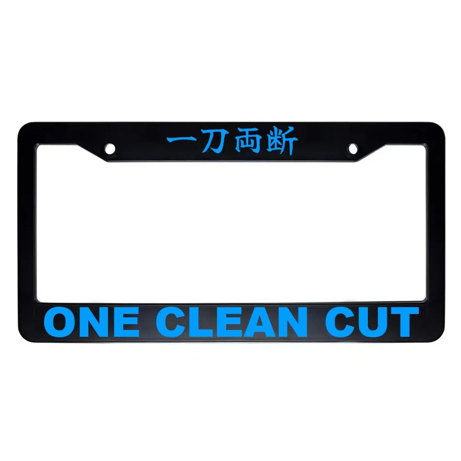 One Clean Cut ABS Black Plastic Kanji Japanese License Plate Frame - Blue Text