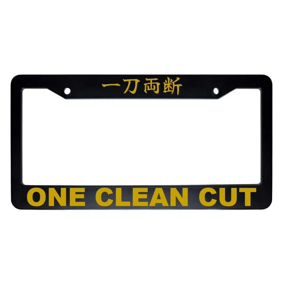 One Clean Cut ABS Black Plastic Kanji Japanese License Plate Frame - Gold Text