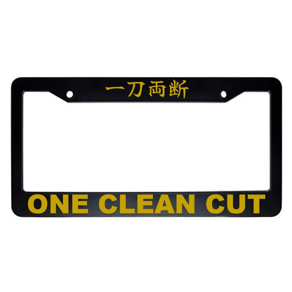 One Clean Cut ABS Black Plastic Kanji Japanese License Plate Frame - Gold Text