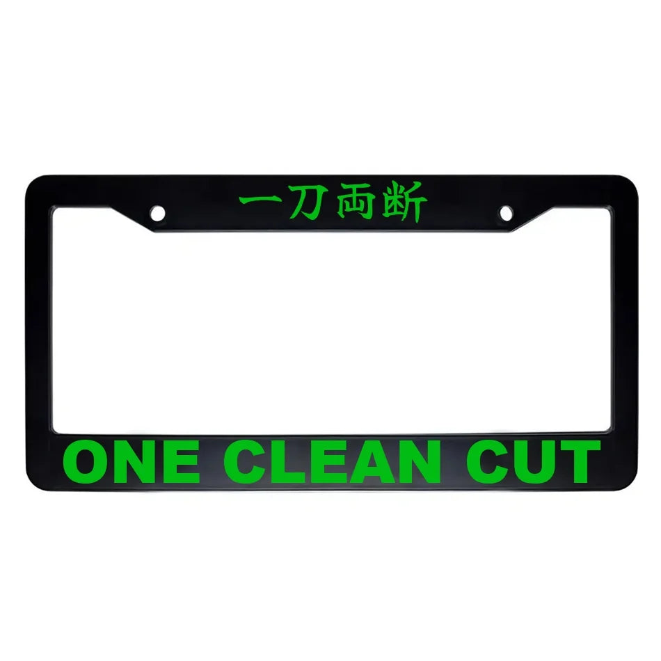 One Clean Cut ABS Black Plastic Kanji Japanese License Plate Frame - Green Text