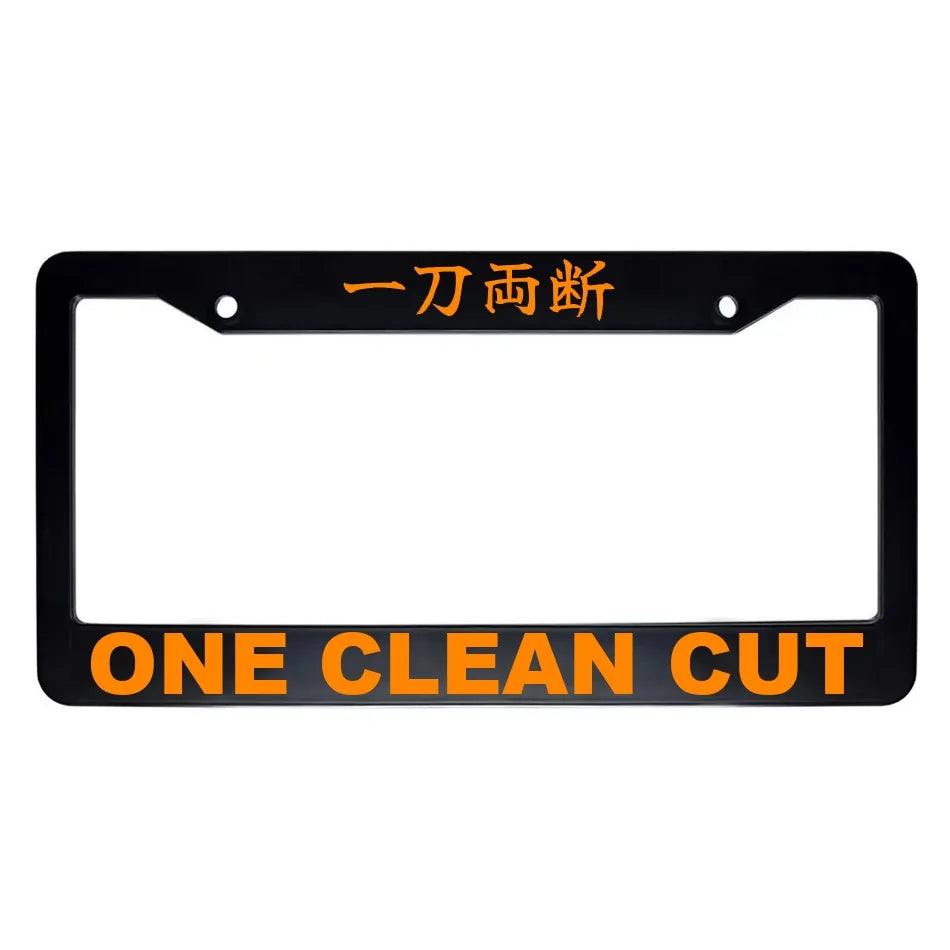 One Clean Cut ABS Black Plastic Kanji Japanese License Plate Frame - Orange Text