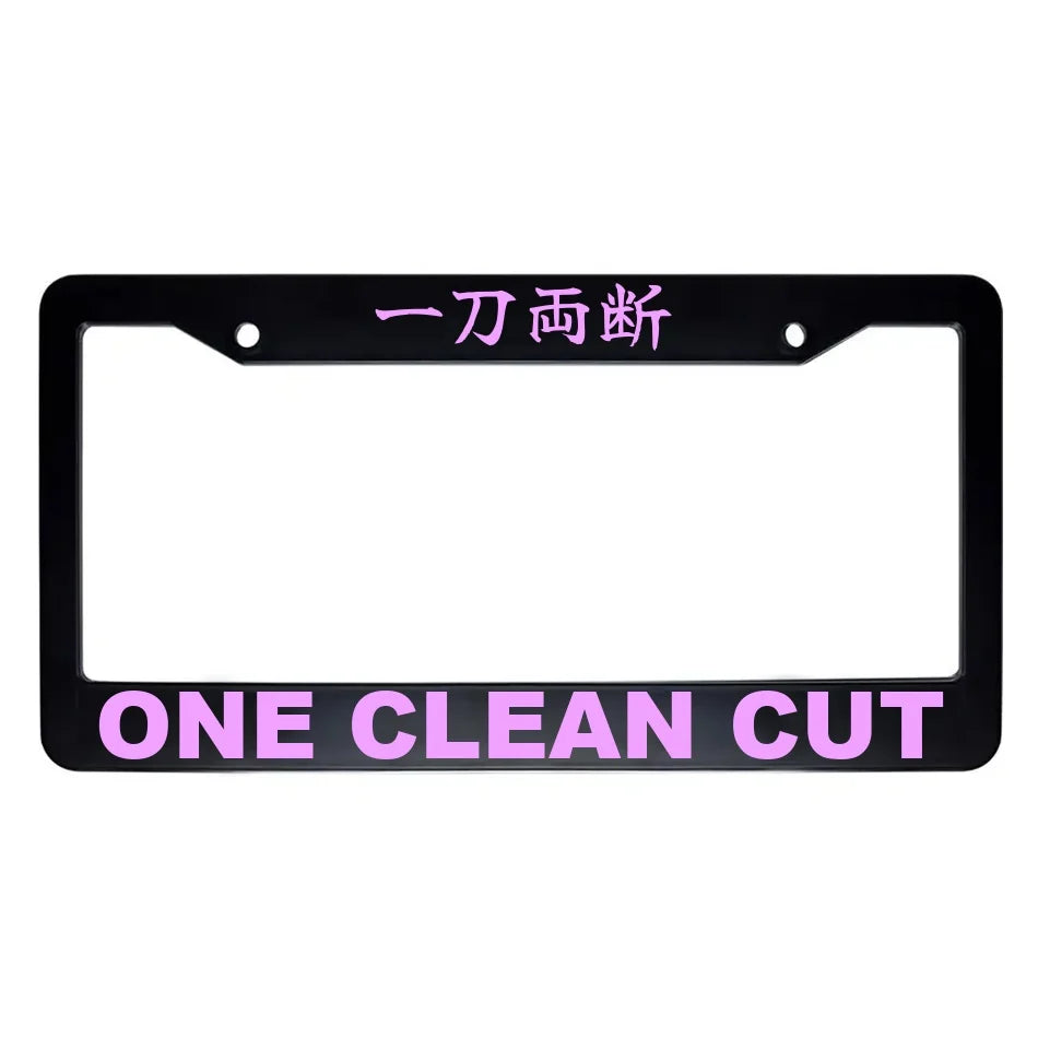 One Clean Cut ABS Black Plastic Kanji Japanese License Plate Frame - Pink Text