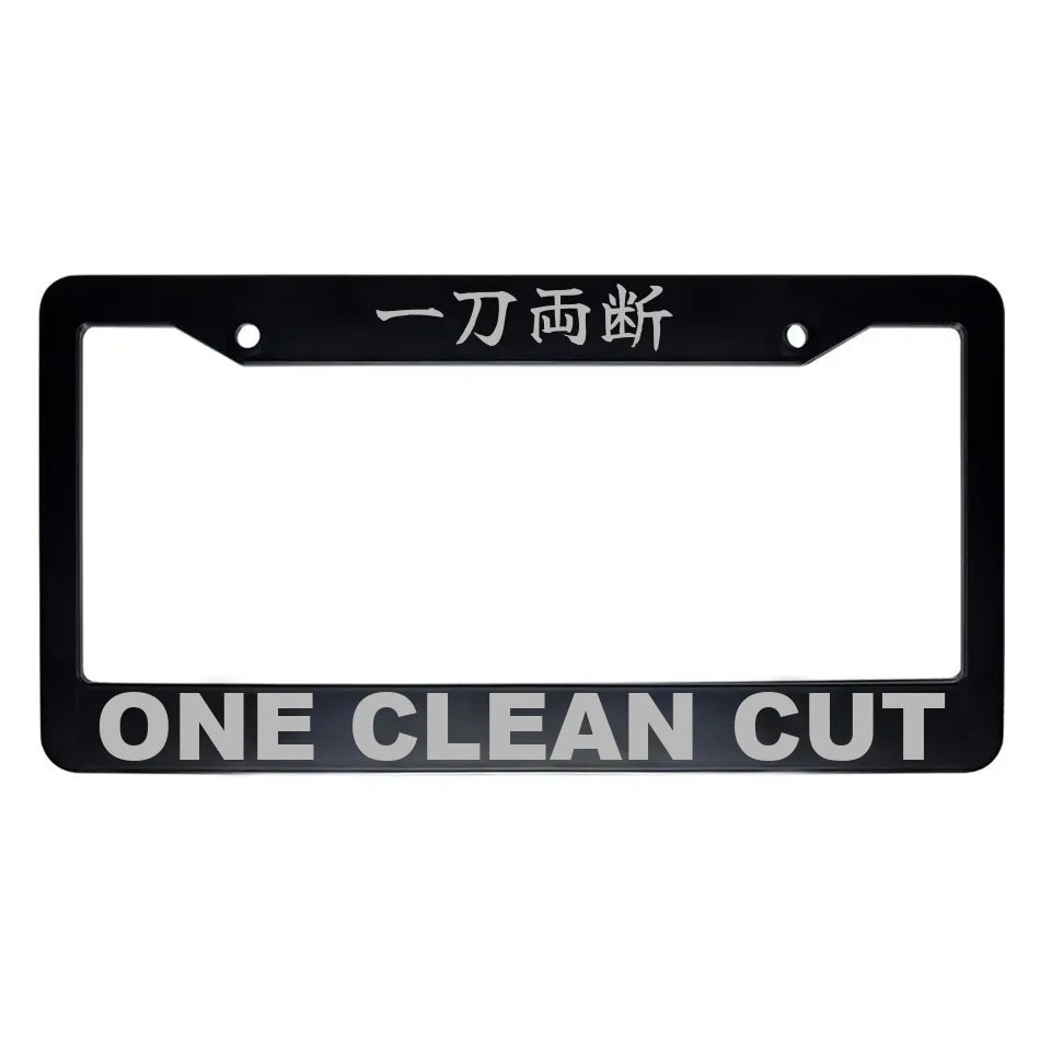 One Clean Cut ABS Black Plastic Kanji Japanese License Plate Frame - Silver Text