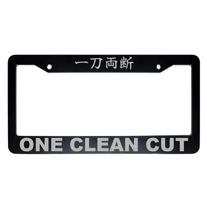 One Clean Cut ABS Black Plastic Kanji Japanese License Plate Frame - Silver Text