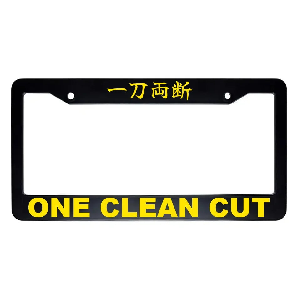 One Clean Cut ABS Black Plastic Kanji Japanese License Plate Frame - Yellow Text