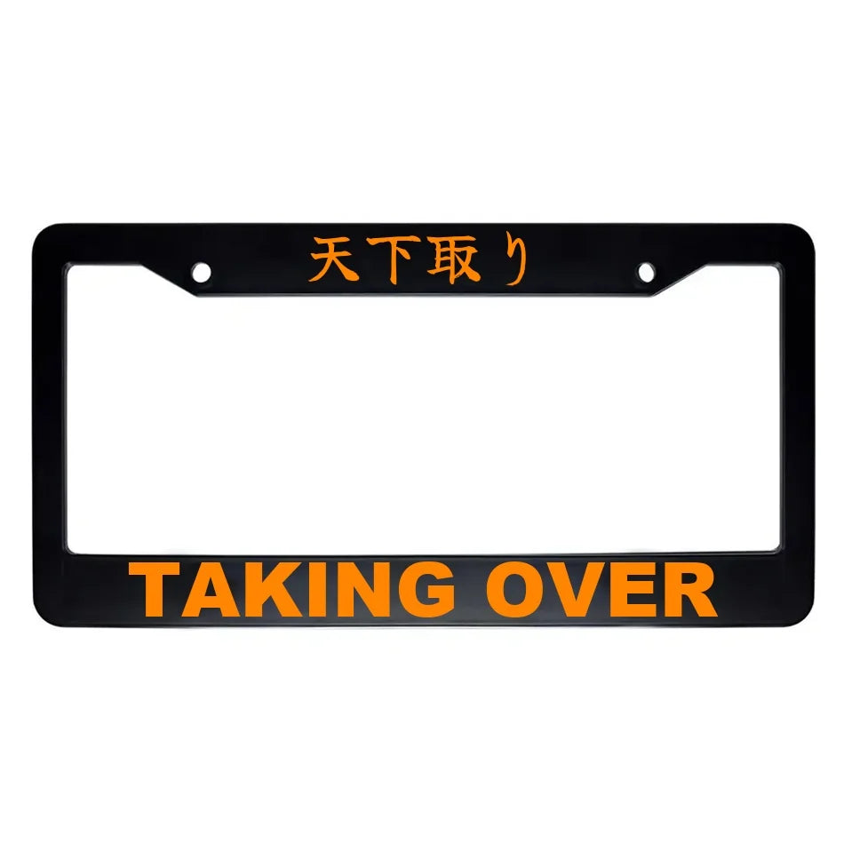Taking Over ABS Black Plastic Kanji Japanese License Plate Frame - Orange Text