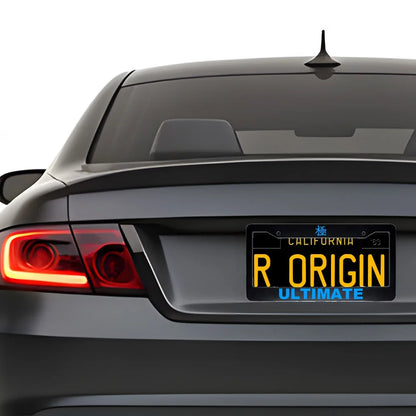 Ultimate ABS Black Plastic Kanji Japanese License Plate Frame installed on car - Blue Text