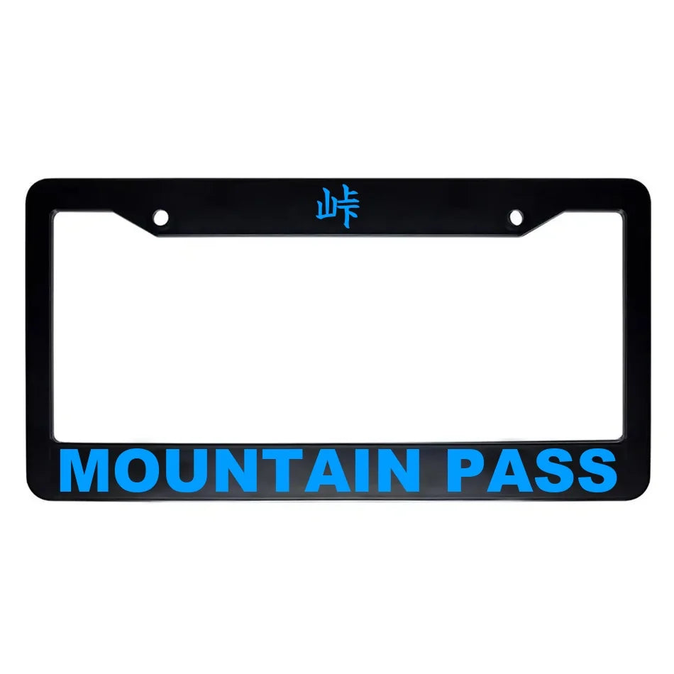 Mountain Pass ABS Black Plastic Kanji Japanese License Plate Frame - Blue Text