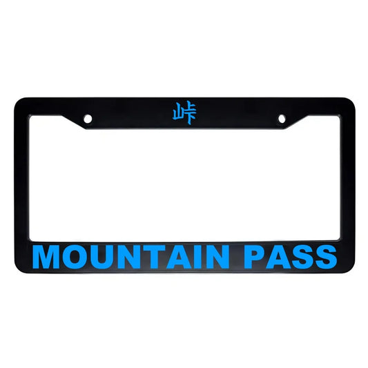 Mountain Pass ABS Black Plastic Kanji Japanese License Plate Frame - Blue Text