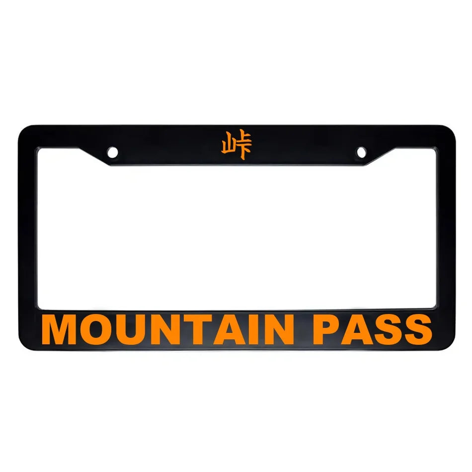 Mountain Pass ABS Black Plastic Kanji Japanese License Plate Frame - Orange Text