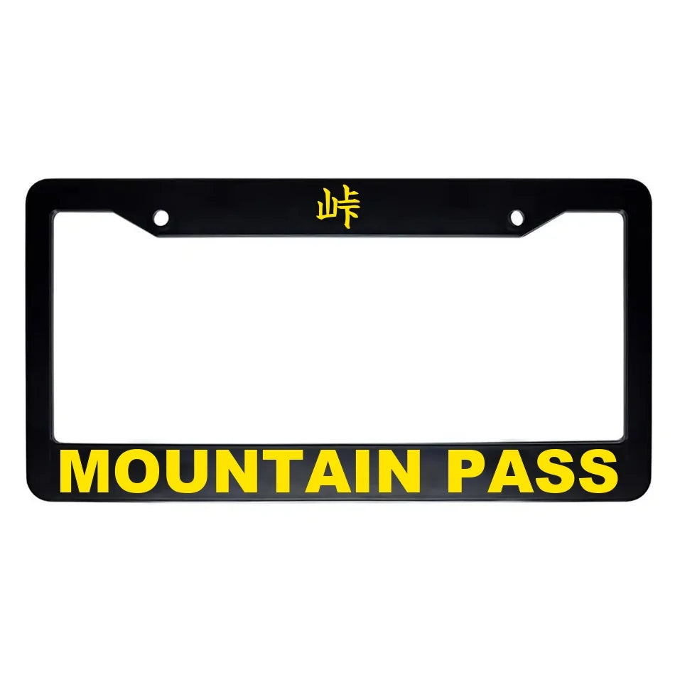 Mountain Pass ABS Black Plastic Kanji Japanese License Plate Frame - Yellow Text