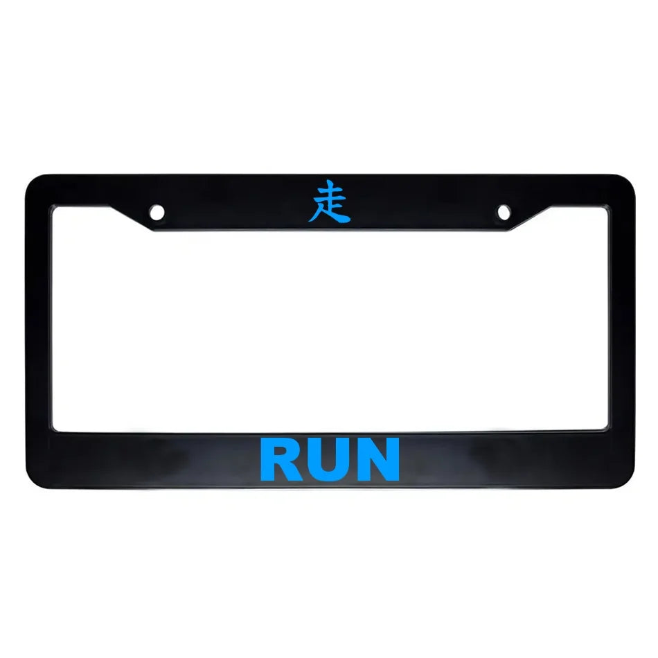 Run ABS Black Plastic Kanji Japanese License Plate Frame - Blue Text