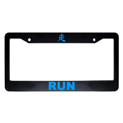 Run ABS Black Plastic Kanji Japanese License Plate Frame - Blue Text