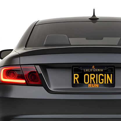 Run ABS Black Plastic Kanji Japanese License Plate Frame installed on car - Orange Text