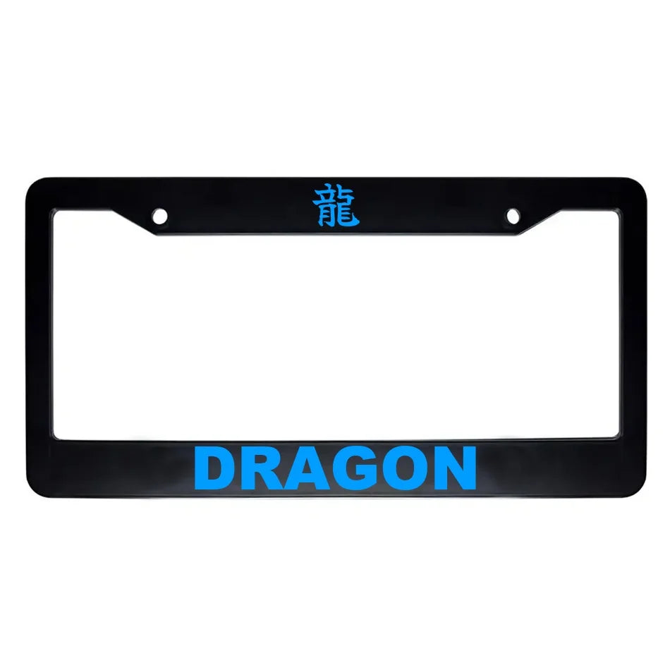 Dragon ABS Black Plastic Kanji Japanese License Plate Frame - Blue Text