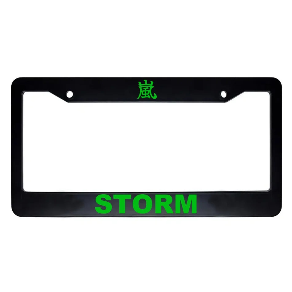 Storm ABS Black Plastic Kanji Japanese License Plate Frame - Green Text