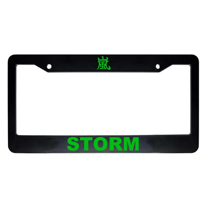 Storm ABS Black Plastic Kanji Japanese License Plate Frame - Green Text