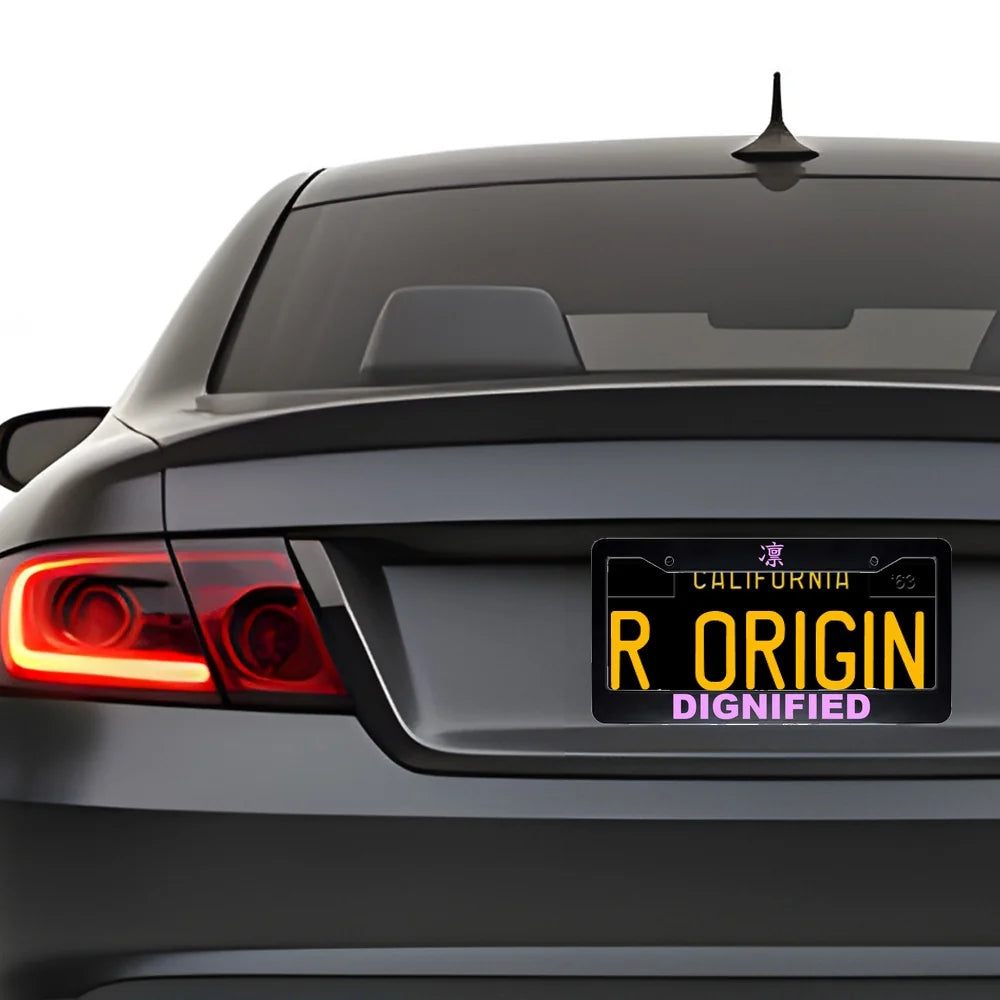 Dignified ABS Black Plastic Kanji Japanese License Plate Frame installed on car - Pink Text