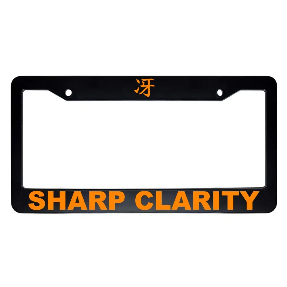 Sharp Clarity ABS Black Plastic Kanji Japanese License Plate Frame - Orange Text