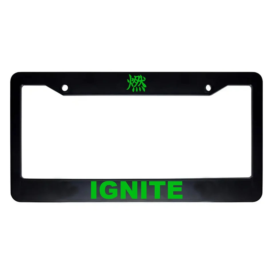 Ignite ABS Black Plastic Kanji Japanese License Plate Frame - Green Text