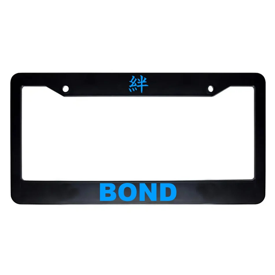 Bond ABS Black Plastic Kanji Japanese License Plate Frame - Blue Text