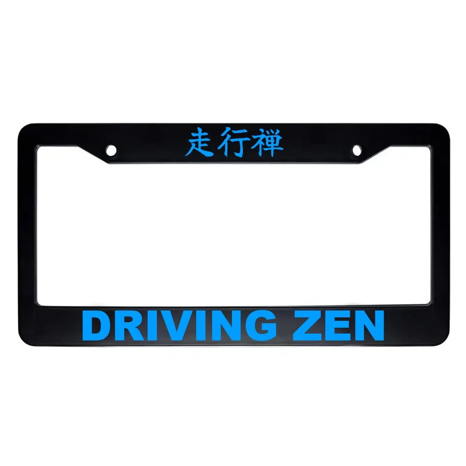 Driving Zen ABS Black Plastic Kanji Japanese License Plate Frame - Blue Text