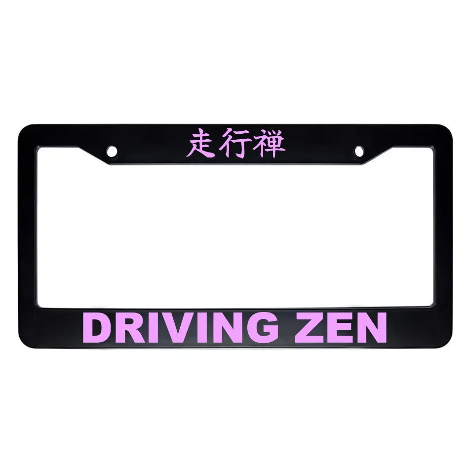 Driving Zen ABS Black Plastic Kanji Japanese License Plate Frame - Pink Text