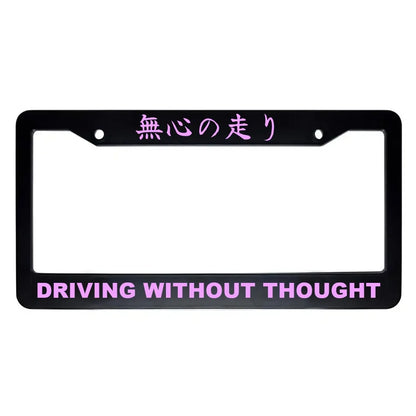Driving Without Thought ABS Black Plastic Kanji Japanese License Plate Frame - Pink Text