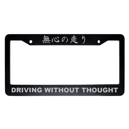Driving Without Thought ABS Black Plastic Kanji Japanese License Plate Frame - Silver Text