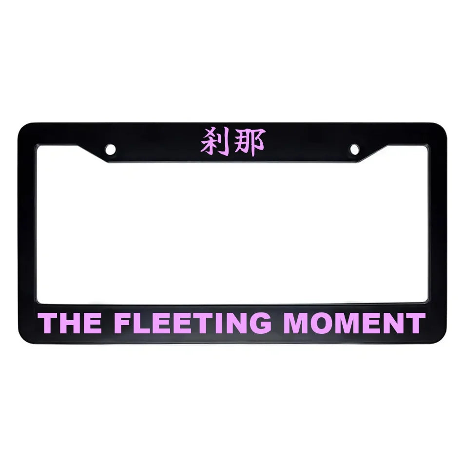 The Fleeting Moment ABS Black Plastic Kanji Japanese License Plate Frame - Pink Text