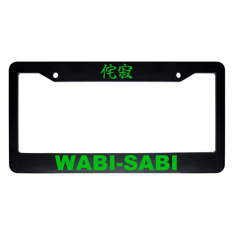 Wabi-sabi ABS Black Plastic Kanji Japanese License Plate Frame - Green Text