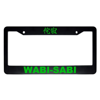 Wabi-sabi ABS Black Plastic Kanji Japanese License Plate Frame - Green Text