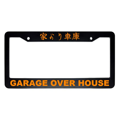 Garage Over House ABS Black Plastic Kanji Japanese License Plate Frame - Orange Text