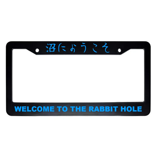 Welcome to the Rabbit Hole ABS Black Plastic Kanji Japanese License Plate Frame - Blue Text