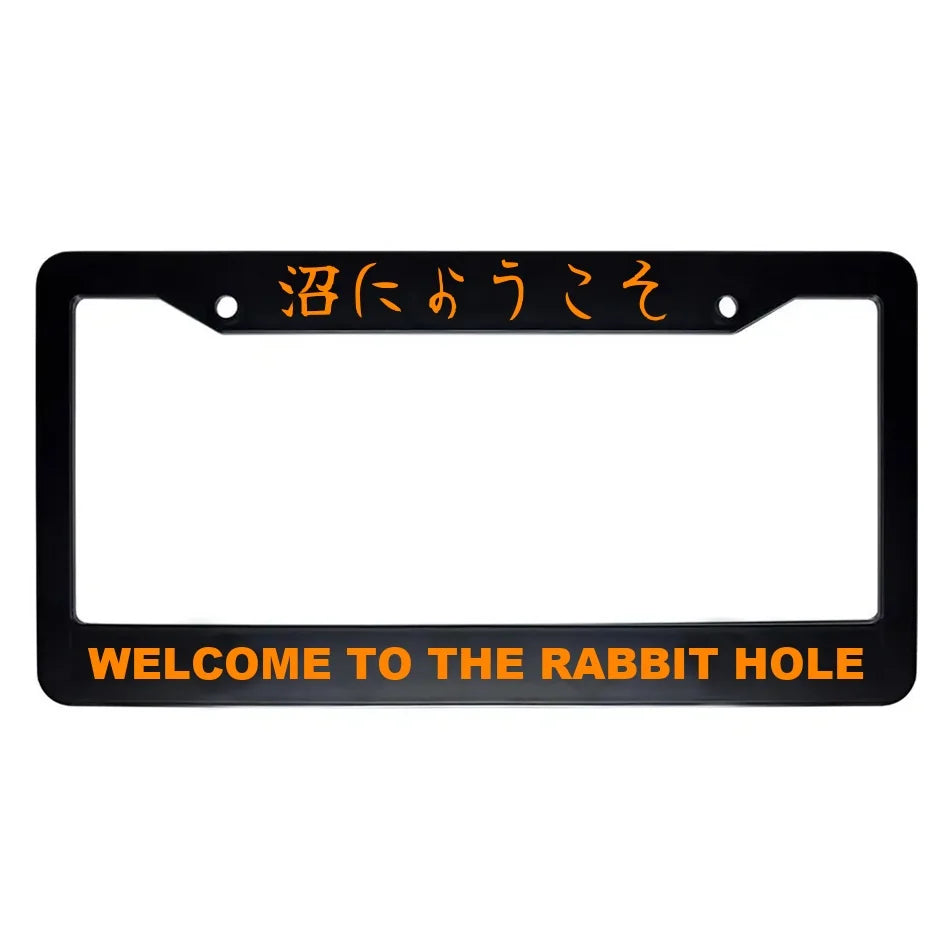 Welcome to the Rabbit Hole ABS Black Plastic Kanji Japanese License Plate Frame - Orange Text