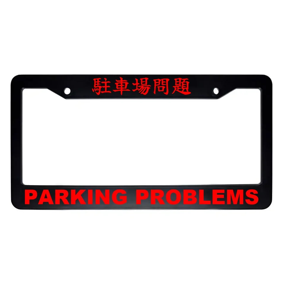 Parking Problems ABS Black Plastic Kanji Japanese License Plate Frame - Red Text