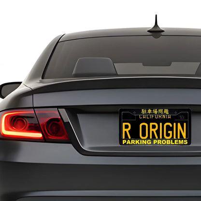 Parking Problems ABS Black Plastic Kanji Japanese License Plate Frame installed on car - Yellow Text