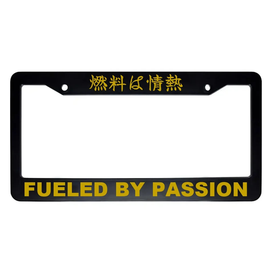 Fueled by Passion ABS Black Plastic Kanji Japanese License Plate Frame - Gold Text