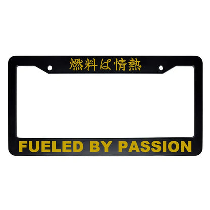 Fueled by Passion ABS Black Plastic Kanji Japanese License Plate Frame - Gold Text