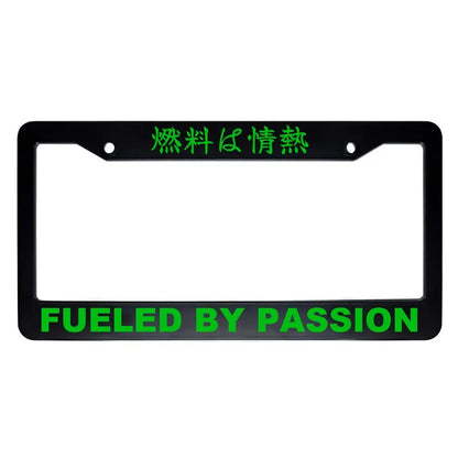 Fueled by Passion ABS Black Plastic Kanji Japanese License Plate Frame - Green Text