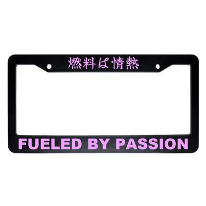 Fueled by Passion ABS Black Plastic Kanji Japanese License Plate Frame - Pink Text