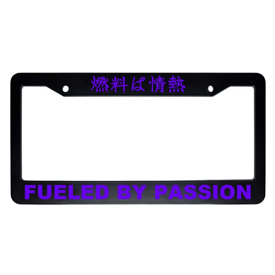 Fueled by Passion ABS Black Plastic Kanji Japanese License Plate Frame - Purple Text