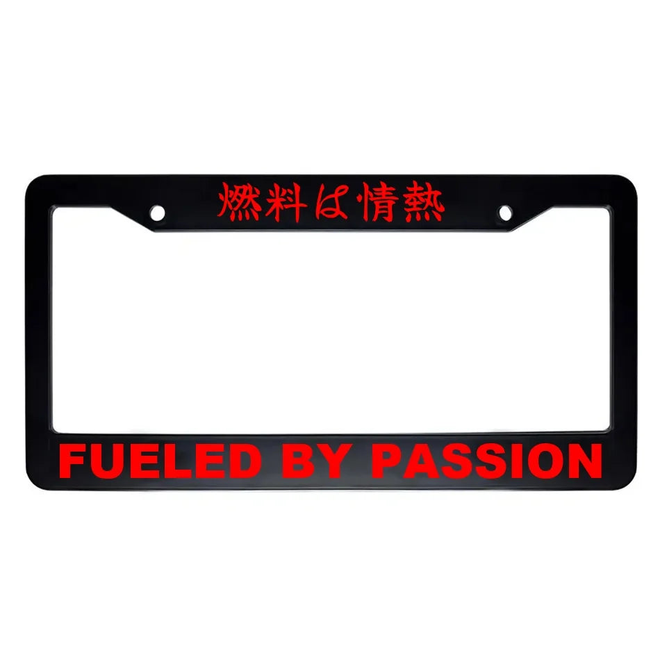 Fueled by Passion ABS Black Plastic Kanji Japanese License Plate Frame - Red Text