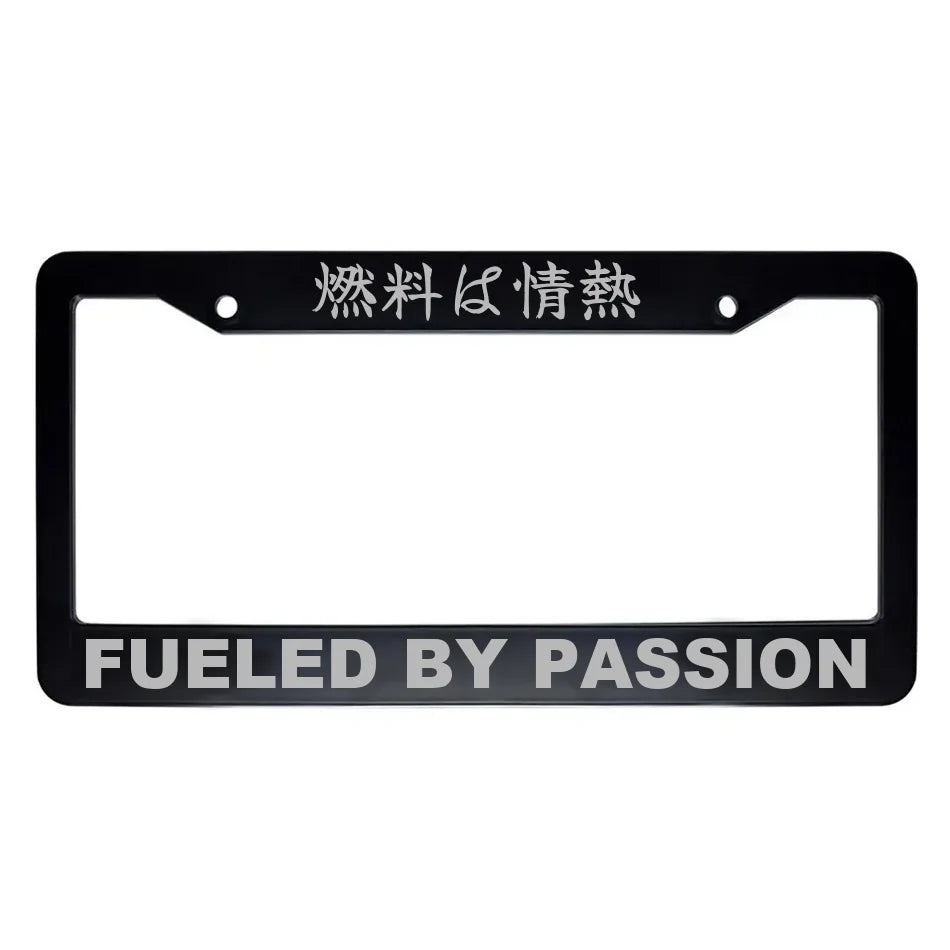 Fueled by Passion ABS Black Plastic Kanji Japanese License Plate Frame - Silver Text