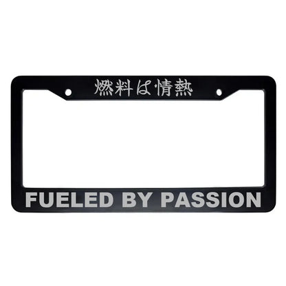 Fueled by Passion ABS Black Plastic Kanji Japanese License Plate Frame - Silver Text