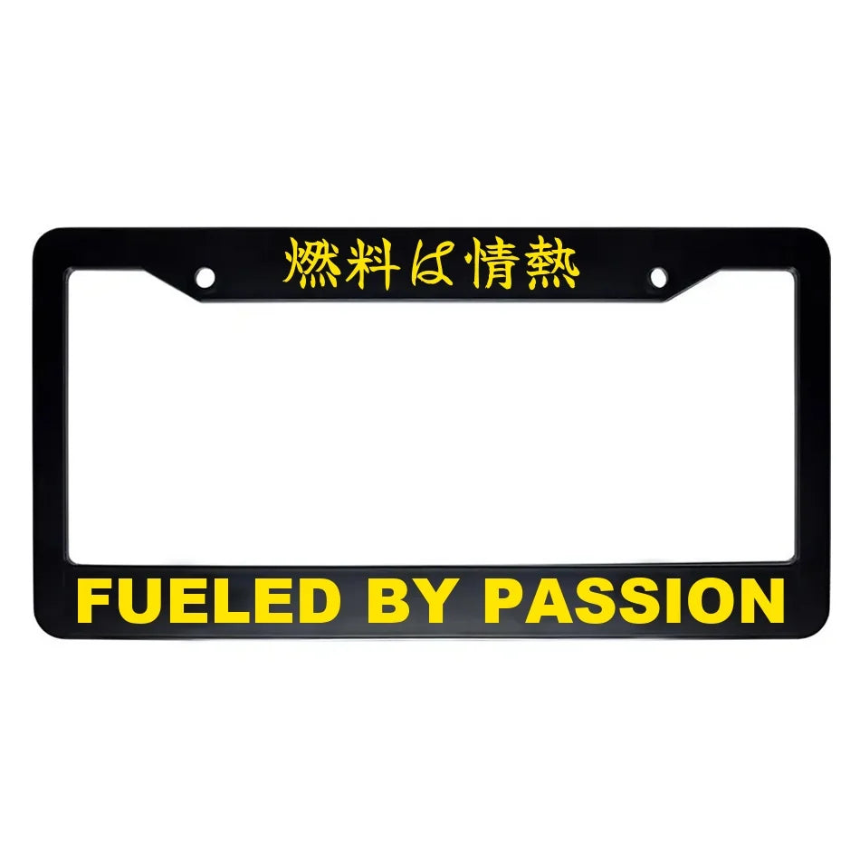 Fueled by Passion ABS Black Plastic Kanji Japanese License Plate Frame - Yellow Text