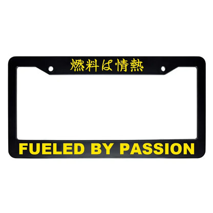 Fueled by Passion ABS Black Plastic Kanji Japanese License Plate Frame - Yellow Text