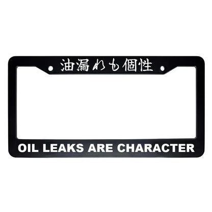 Oil Leaks Are Character ABS Black Plastic Kanji Japanese License Plate Frame - White Text