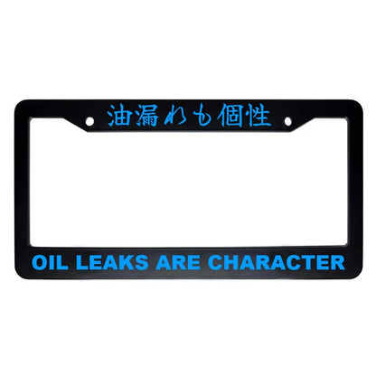 Oil Leaks Are Character ABS Black Plastic Kanji Japanese License Plate Frame - Blue Text