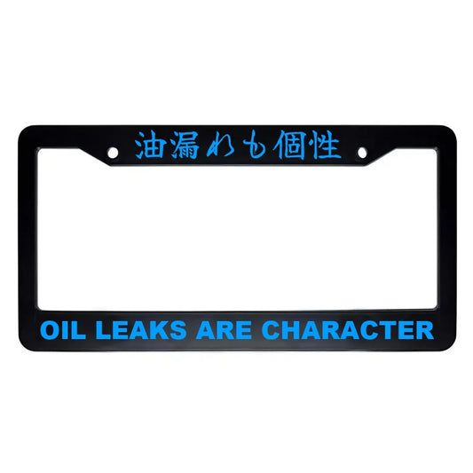 Oil Leaks Are Character ABS Black Plastic Kanji Japanese License Plate Frame - Blue Text